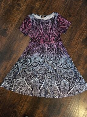 🌻 3/$20 Deal!! Fit & Flare Ombre Pink to Blue Printed Dress